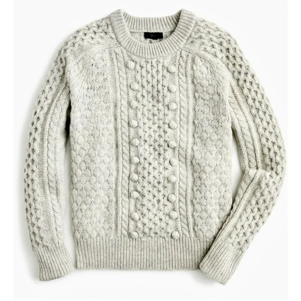 J. CREW Crewneck Sweater Gray Wool Blend Chunky Cable Knit Popcorn Preppy Size M